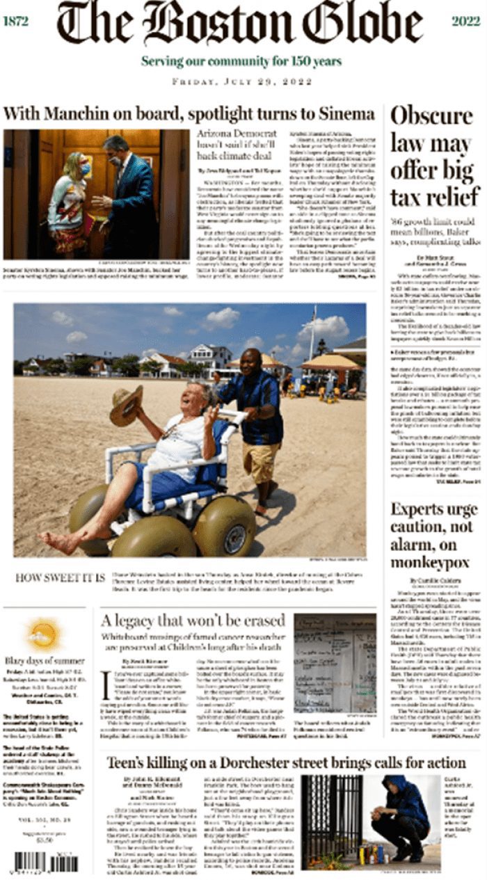 front page story on The Boston Globe