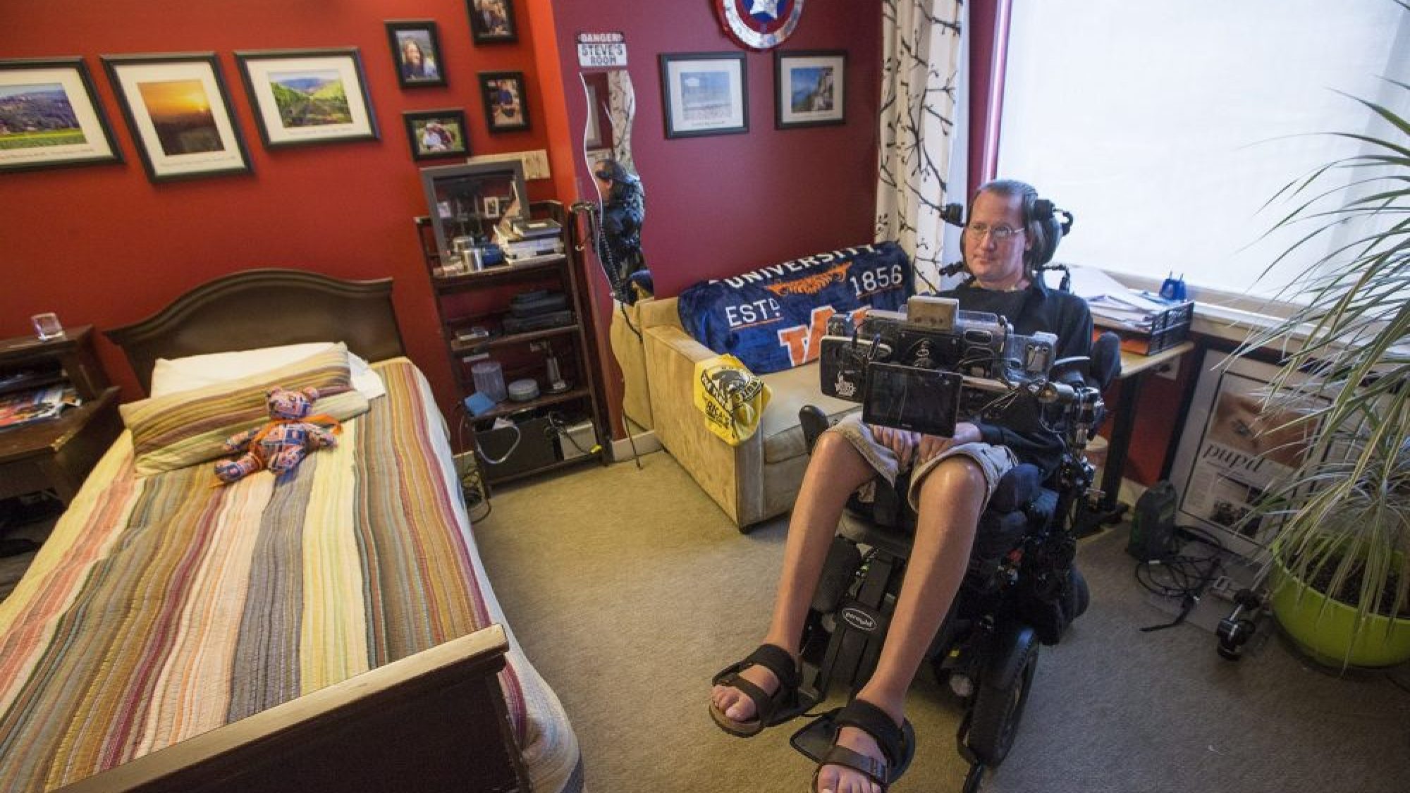 Steve Saling in his room at Leonard Florence Center for Living in Chelsea, MA